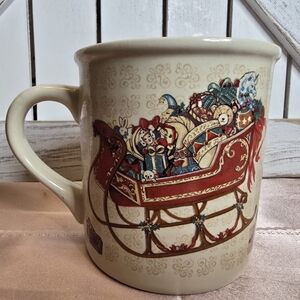70's Christmas Santa's Sleigh Full with Gifts Ceramic Coffee / Tea Mug Cup 10 oz
